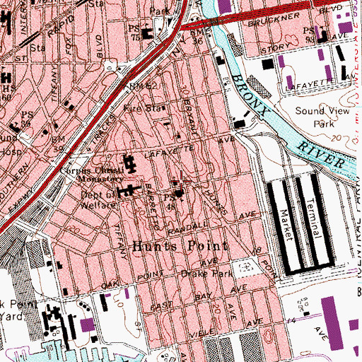Topographic Map of Hunts Point Presbyterian Church, NY