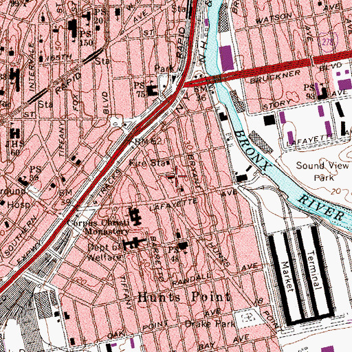 Topographic Map of Hunts Point Synagogue, NY