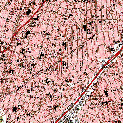 Topographic Map of Longwood Station Bronx Post Office, NY