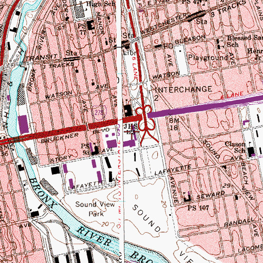 Topographic Map of Bruckner Plaza Shopping Center, NY