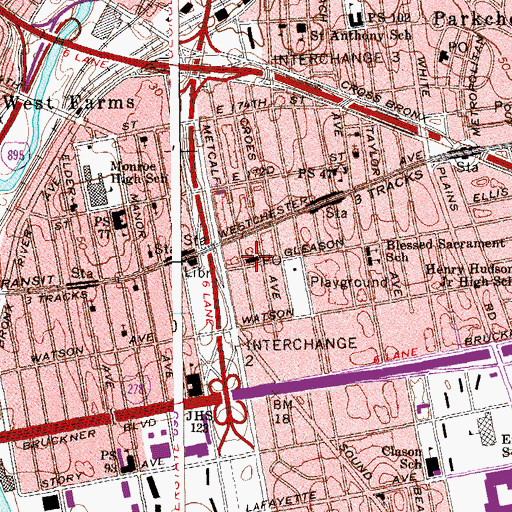 Topographic Map of Soundview Station Bronx Post Office, NY