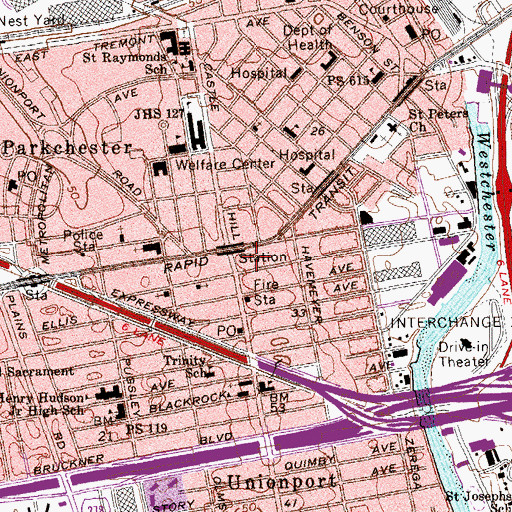 Topographic Map of Westchester Branch Bronx YMCA, NY