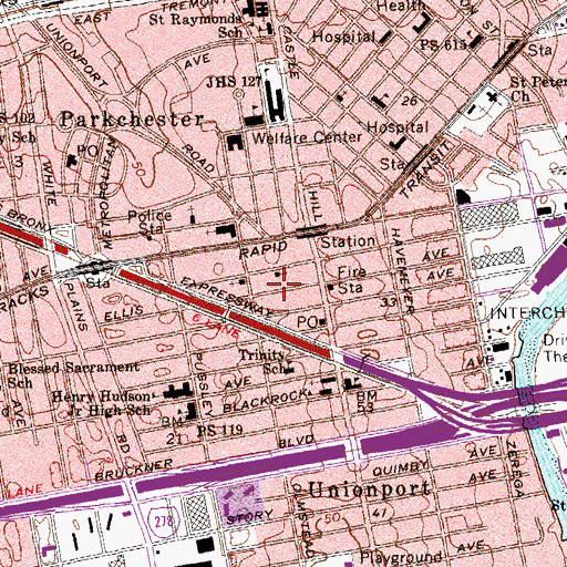 Topographic Map of Jewish Center of Unionport, NY