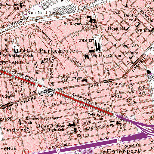 Topographic Map of Parkchester Baptist Church, NY