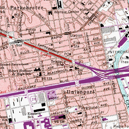Topographic Map of Trinity Lutheran Church, NY