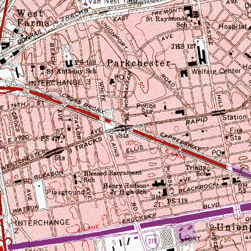 Topographic Map of Hugh J Grant Circle, NY