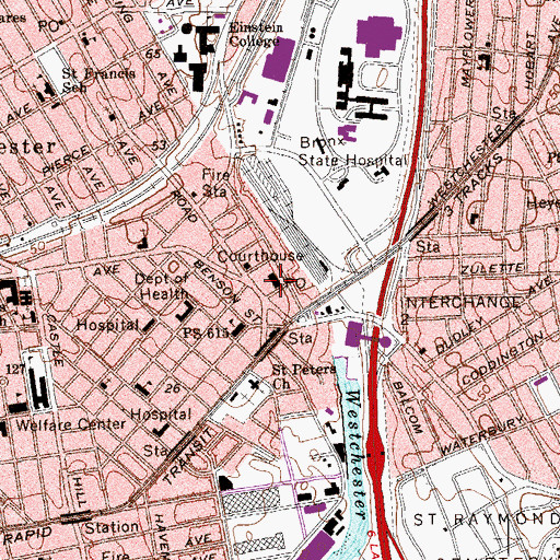 Topographic Map of Westchester Station Bronx Post Office, NY
