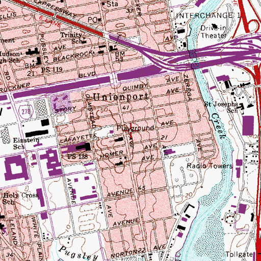 Topographic Map of Castle Hill School, NY