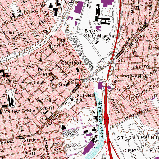 Topographic Map of Westchester Square, NY