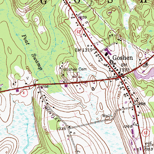 Topographic Map of Goshen Center Cemetery, CT