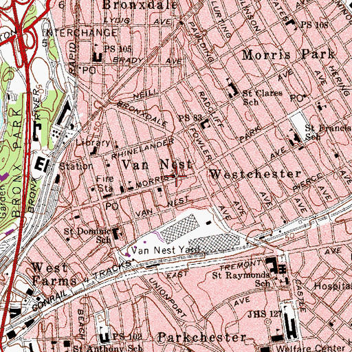 Topographic Map of Bronx Lutheran Church, NY