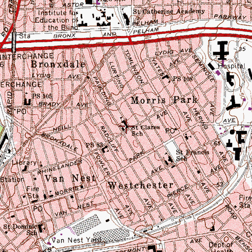 Topographic Map of Saint Clare's Roman Catholic Church, NY