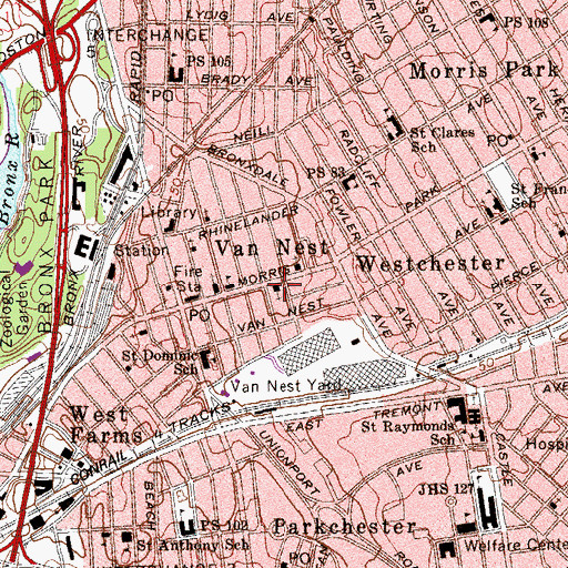 Topographic Map of Van Nest Presbyterian Church, NY