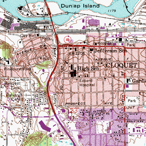 Topographic Map of Cloquet Middle School, MN