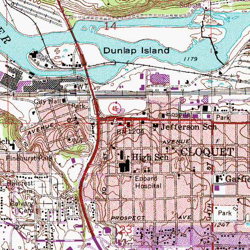 Topographic Map of Cloquet Fire Department, MN