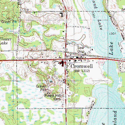 Topographic Map of Cromwell-Wright Public School, MN
