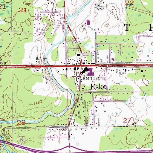 Topographic Map of Esko - Thomson Township Volunteer Fire Department, MN