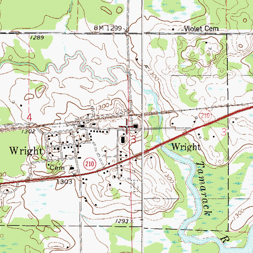 Topographic Map of Wright Post Office, MN