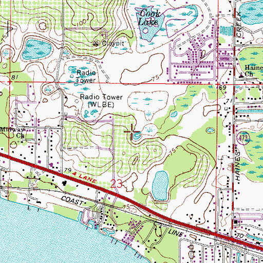Topographic Map of Leesburg Lakefront Water Tower, FL