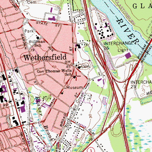 Topographic Map of Governor Thomas Wells School, CT