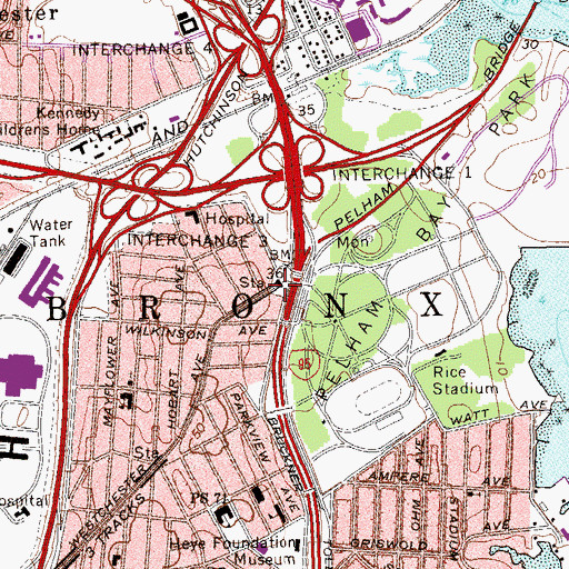 Topographic Map of Pelham Bay Park Station, NY