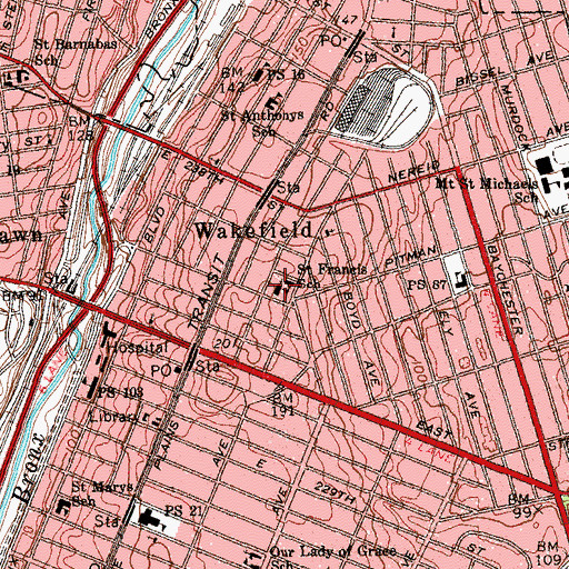 Topographic Map of Saint Frances of Rome Church, NY