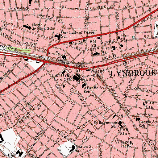 Topographic Map of Lynbrook Senior High School, NY