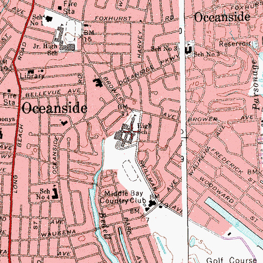 Topographic Map of School 7 - Oceanside Senior High School, NY