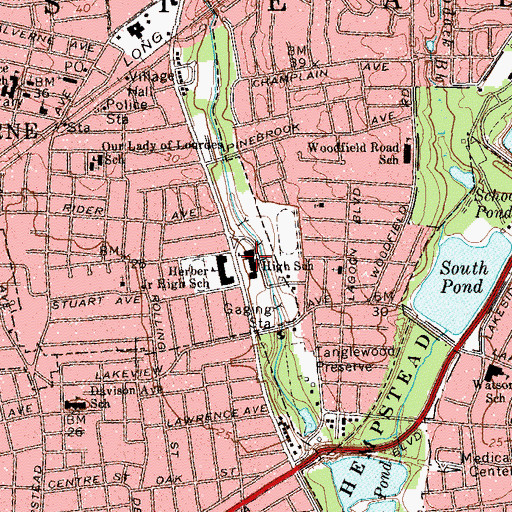 Topographic Map of Malverne Senior High School, NY