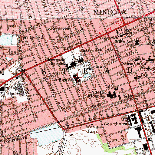 Topographic Map of Mineola Middle School, NY