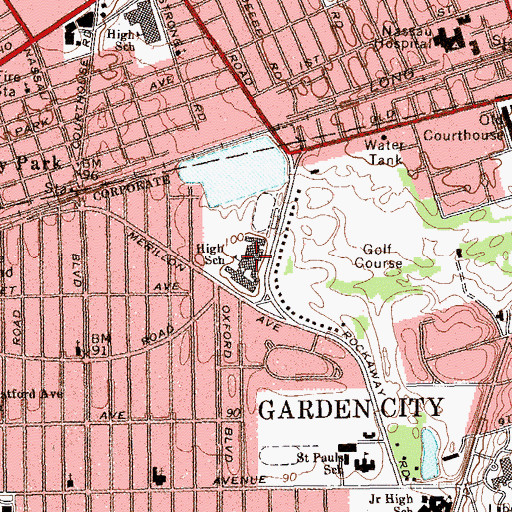 Topographic Map of Garden City High School, NY