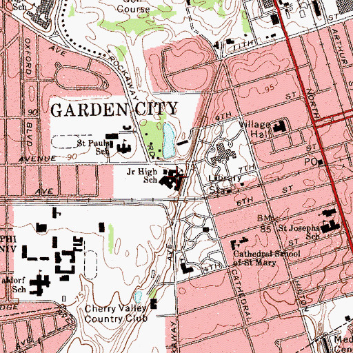 Topographic Map of Garden City Middle School, NY