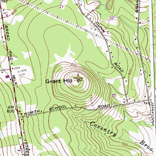 Topographic Map of Grant Hill, CT