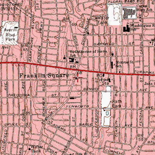 Topographic Map of Franklin Square Orthodox Presbyterian Church, NY