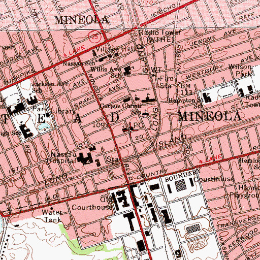 Topographic Map of Mineola First Presbyterian Church, NY