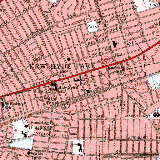 Topographic Map of First Presbyterian Church of New Hyde Park, NY