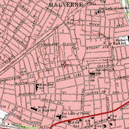 Topographic Map of Hendrickson Avenue Bible Church, NY