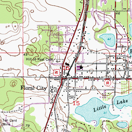 Topographic Map of Floral City Post Office, FL