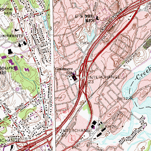 Topographic Map of Grasmere School, CT