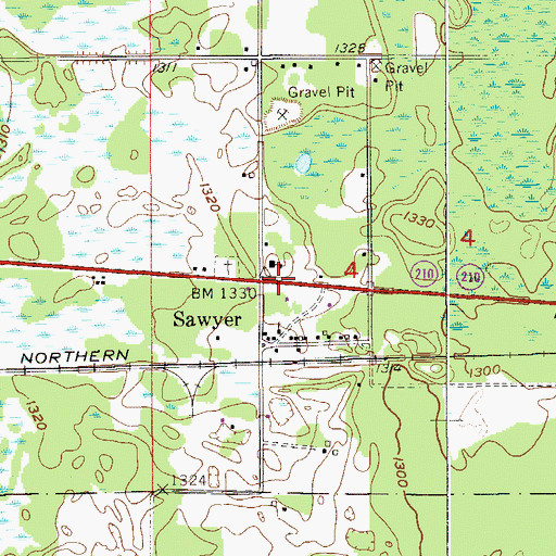 Topographic Map of Sawyer Post Office, MN