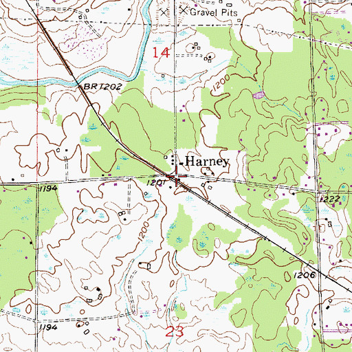 Topographic Map of Harney Post Office, MN
