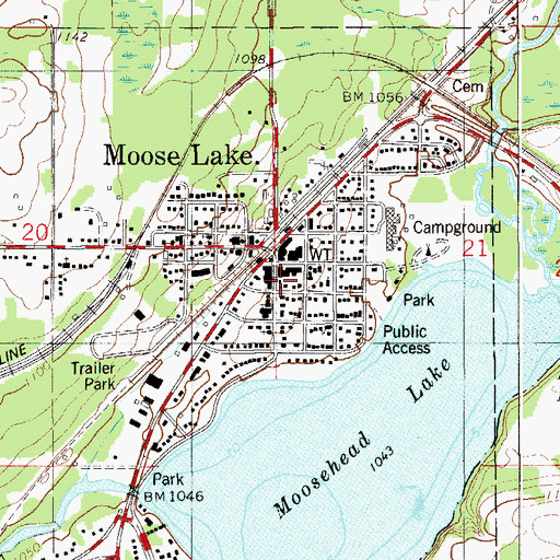 Topographic Map of Moose Lake Post Office, MN