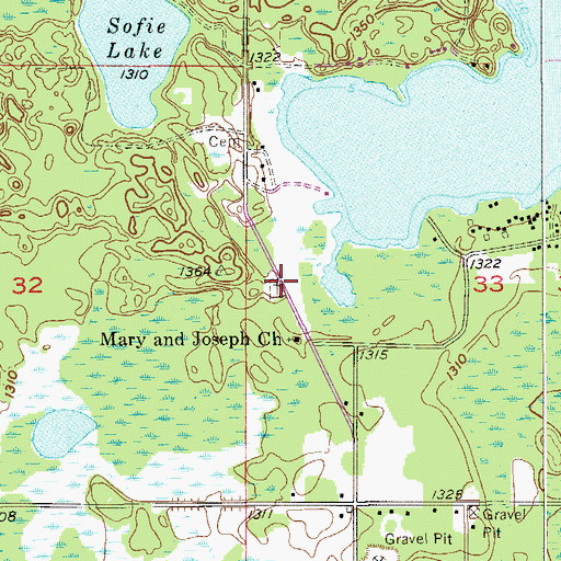Topographic Map of Big Lake Indian Catholic Cemetery, MN