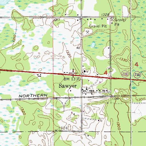 Topographic Map of Sawyer Cemetery, MN