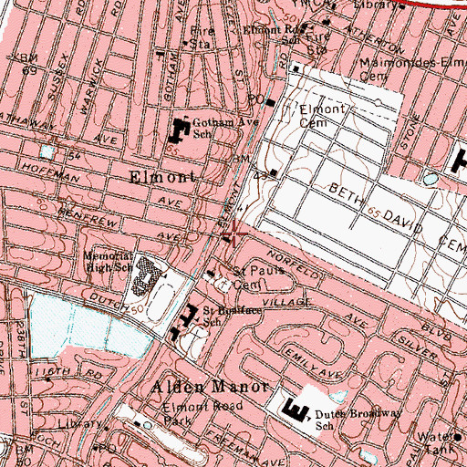 Topographic Map of Temple B'nai Israel, NY