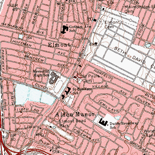 Topographic Map of Presbyterian Church In Elmont, NY