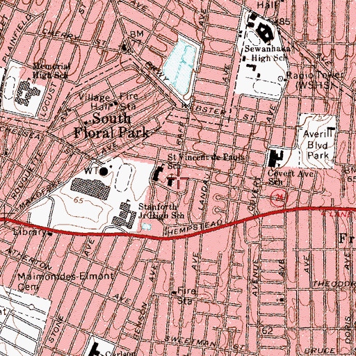 Topographic Map of Saint Vincent De Paul Church, NY