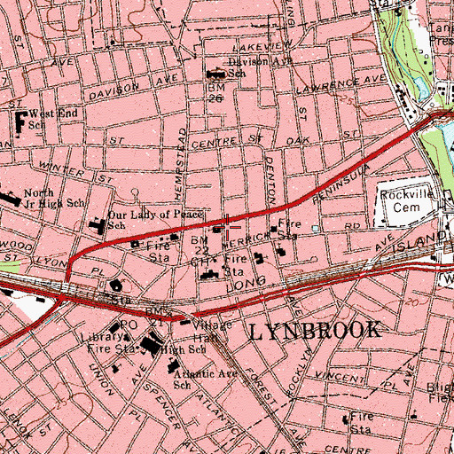 Topographic Map of Lynbrook Baptist Church, NY