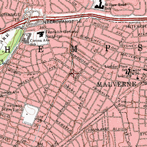 Topographic Map of Malverne Bible Church, NY