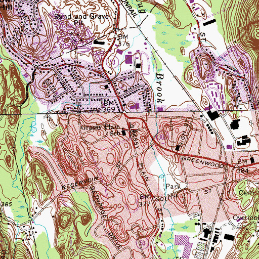 Topographic Map of Grassy Plain School, CT
